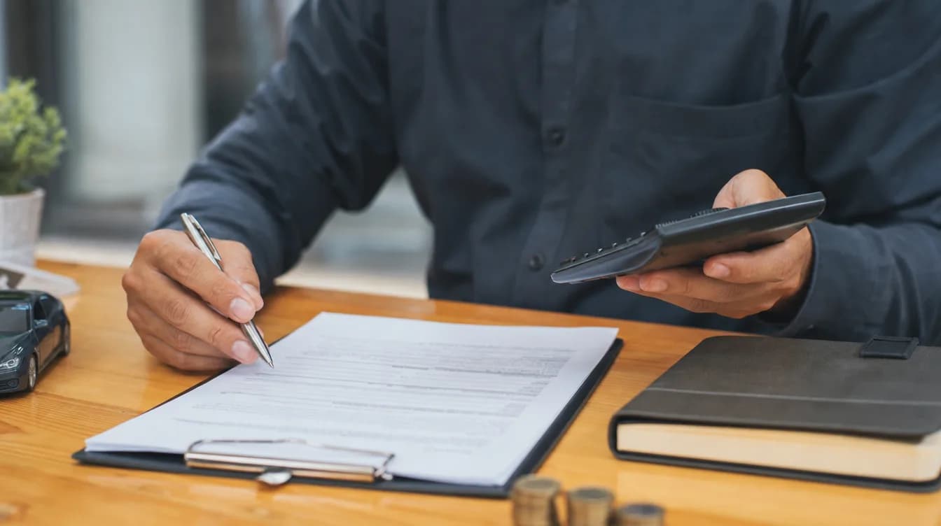 Financieringscontract met rekenmachine op een bureau