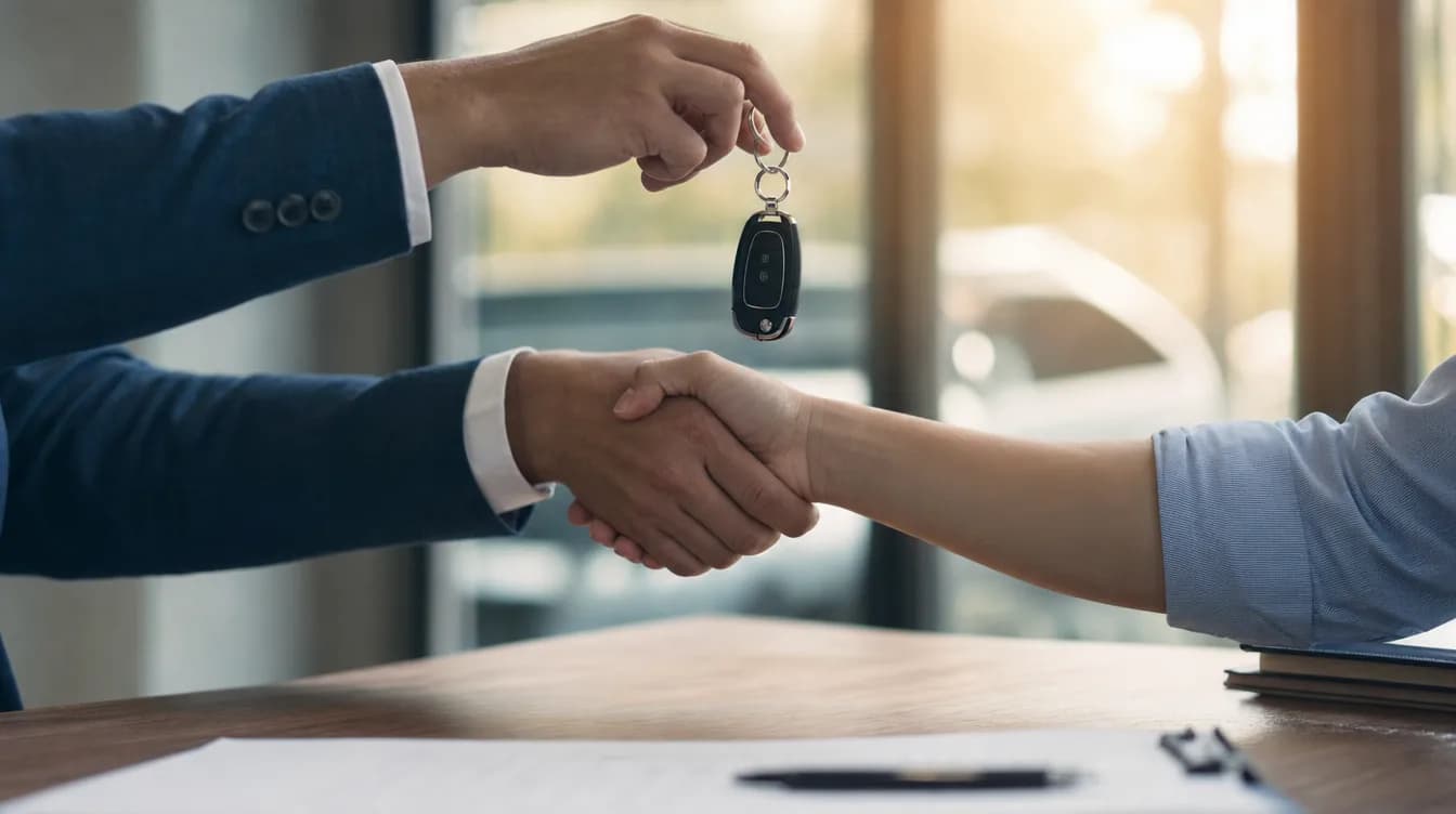 Handdruk bij het overhandigen van autosleutels
